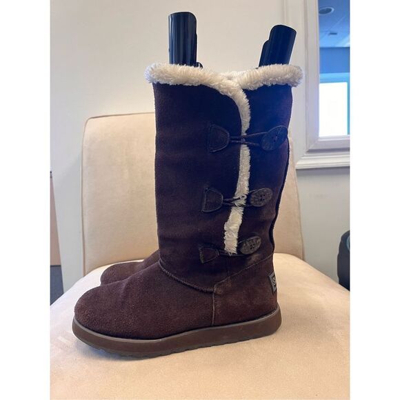 Skechers Chocolate Brown Faux Shearling Button Boots sz 9 - Picture 6 of 8